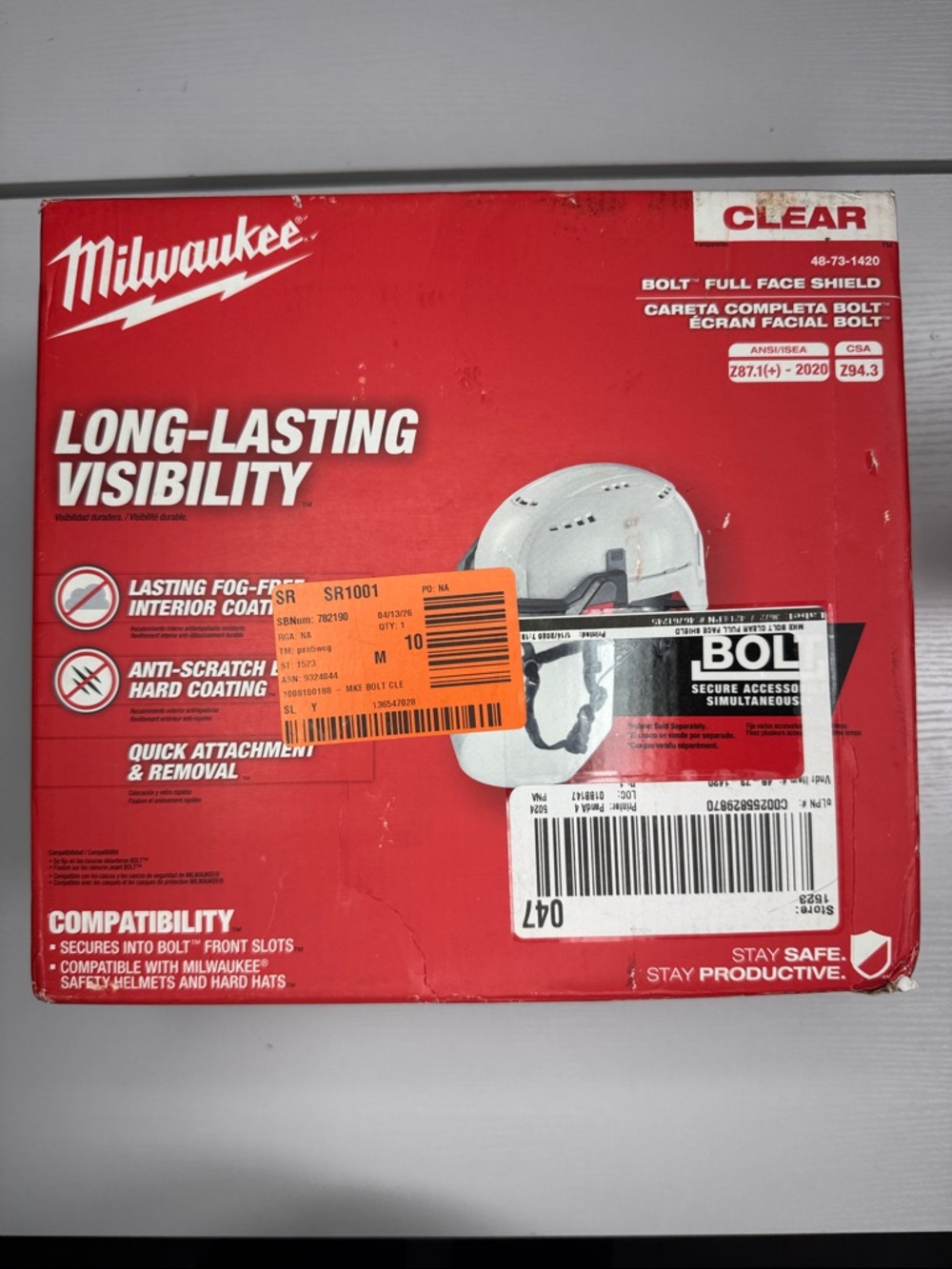 Milwaukee BOLT Full Face Shield Clear 48-73-1420 Hard Hat Visor Safety NIB - Picture 2 of 5